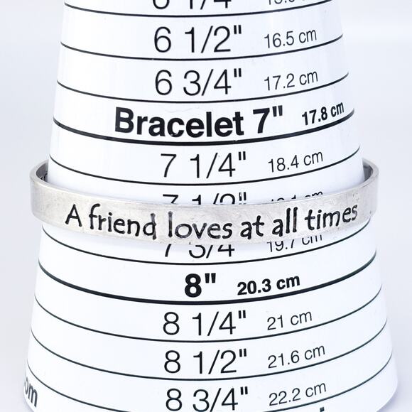 Vintage Sterling Silver 925 Proverbs 17:17 "A Friend Loves" Cuff Bracelet 7.5" - Picture 7 of 9